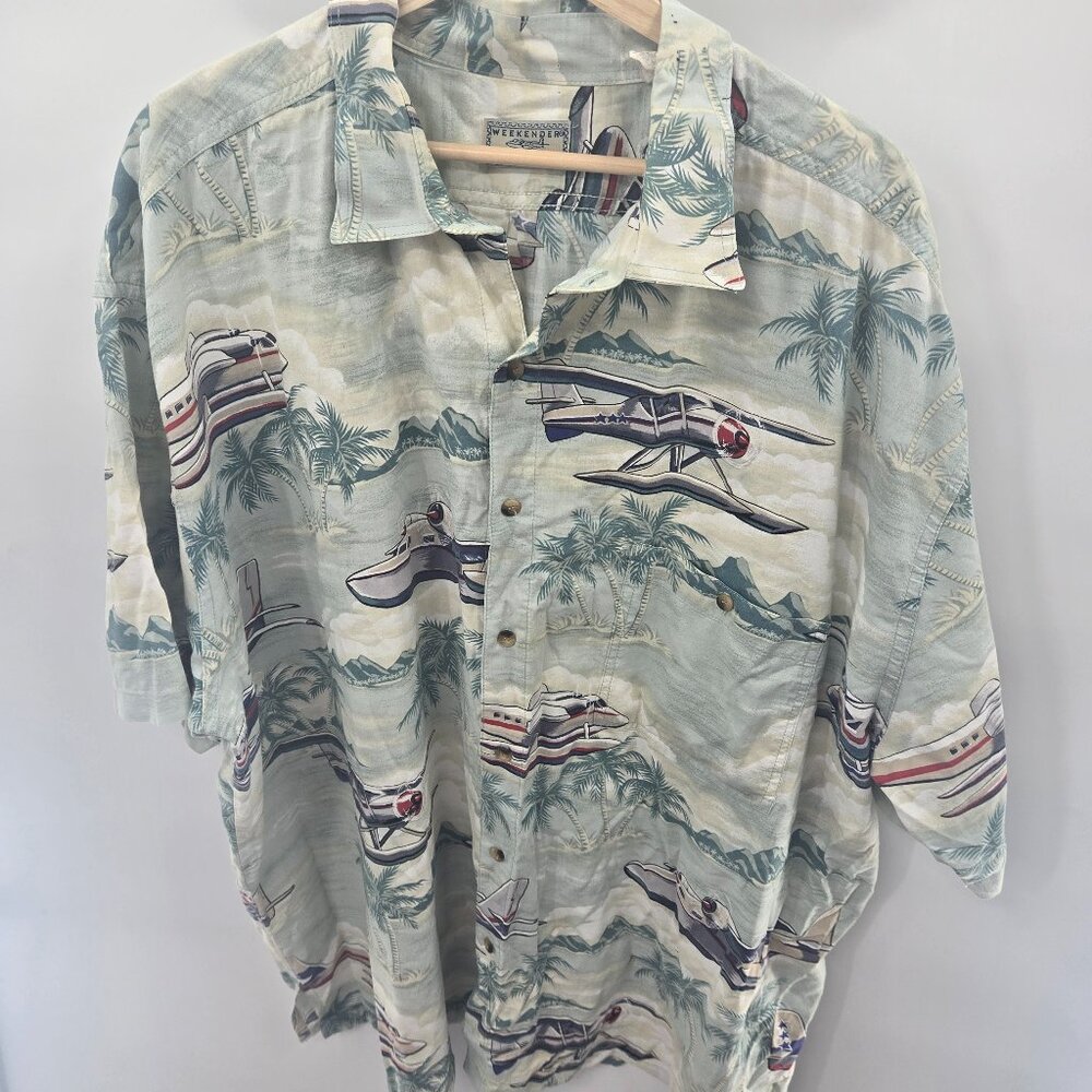 Vintage Weekender Travel Airplane Cotton/Rayon Button Down Size 3x